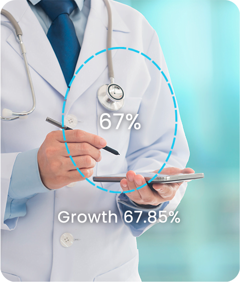 The doctor is looking at the SEO performance chart for new appointments